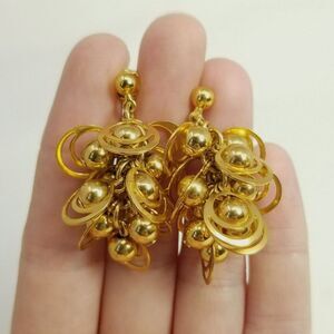 Vintage Avon Gold Tone Ringlet Dangle Stud Earrings, 80s 90s Style, Estate